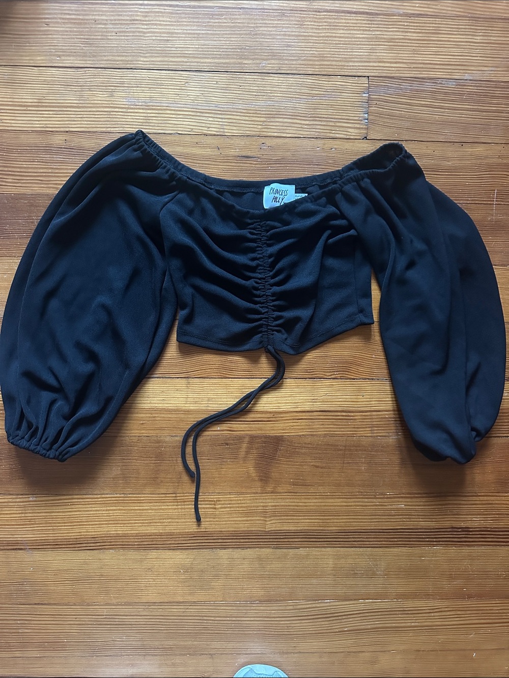 Princess Polly Black Off-Shoulder Ruched Crop Top